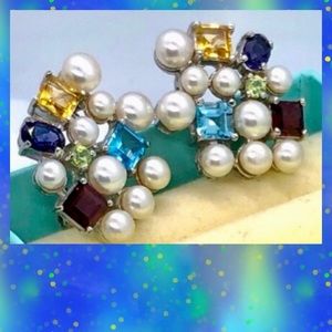 PEARL AND GARNET, AMETHYST, CITRINE, BLUE TOPAZ, PERIDOT 925 STERLING EARRINGS